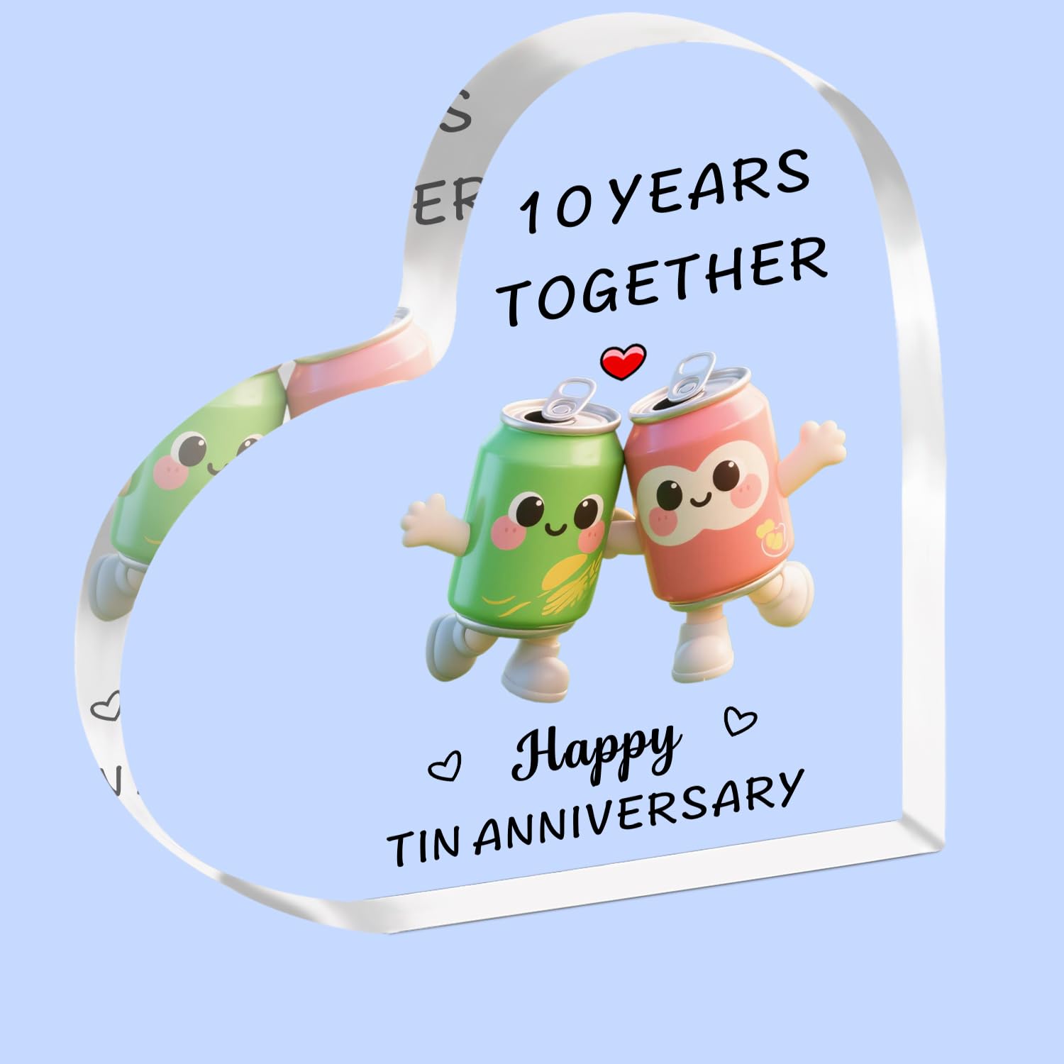 JMIMO 10th Wedding Anniversary Plaque Gifts 10 Years Together - Happy Tin Anniversary Heart Shaped Acrylic Plaque for Couple Wife Husband