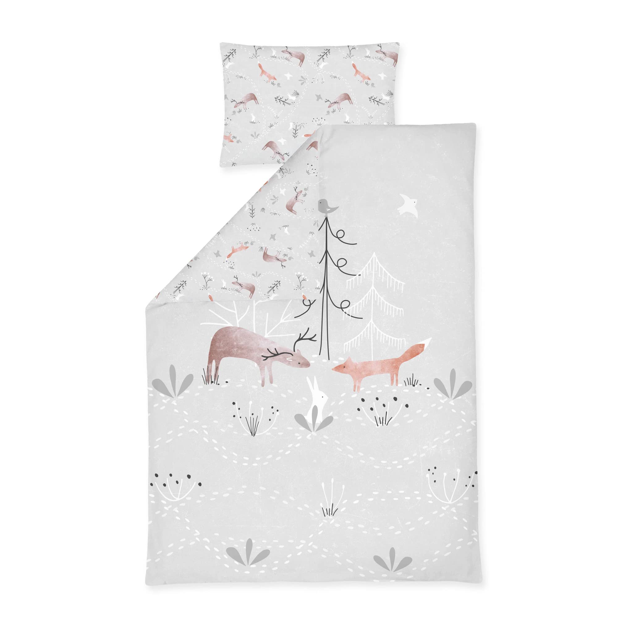 Julius Zöllner Kinderbettwäsche 100% Baumwolle, Standard 100 by OEKO-TEX, made in Germany, Gr. 100x135 + 40x60 cm, Woodlife