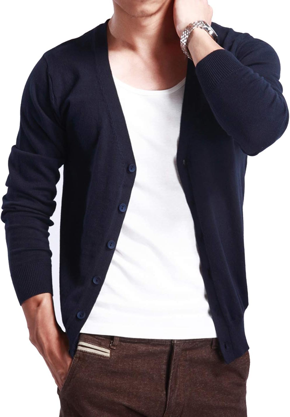 HaoMay Mens Slim Lightweight Cashmere V Neck Button Down Knit Cardigans Sweater