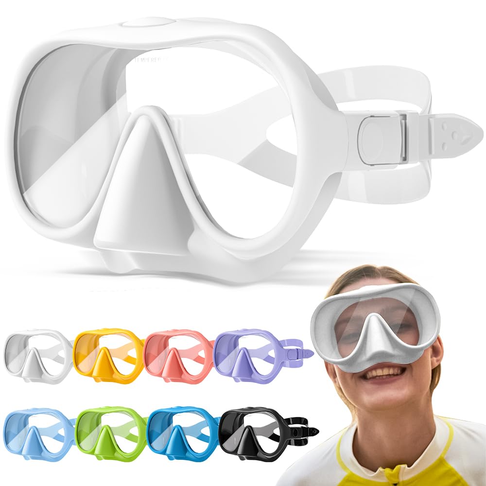 HINATAA Snorkel Set Adults, Fashionable Macaron Colors Frameless Snorkeling Mask, Ultra Wide View Anti-Fog Snorkel Mask Set
