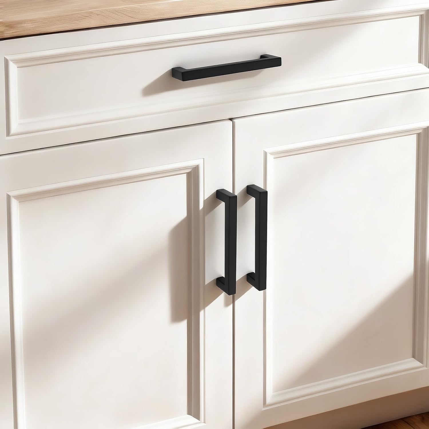 Probrico 20 Pack Hole Centers 5inch Square Black Kitchen Cabinet Pulls,Stainless Steel Cabinet Handles, Modern Corner Bar Pull Handle for Cabinets Drawers and Closets