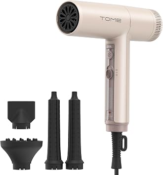 TOME Hair Dryer, 1875W High-Speed EC Motor 110,000 RPM Ionic Blow Dryer, Fast Drying, Cool Shot Lock, 3 Heat 2 Speed, 3 Attachments Styling Nozzle, Comb Nozzle, Diffuser, 125V,Pink