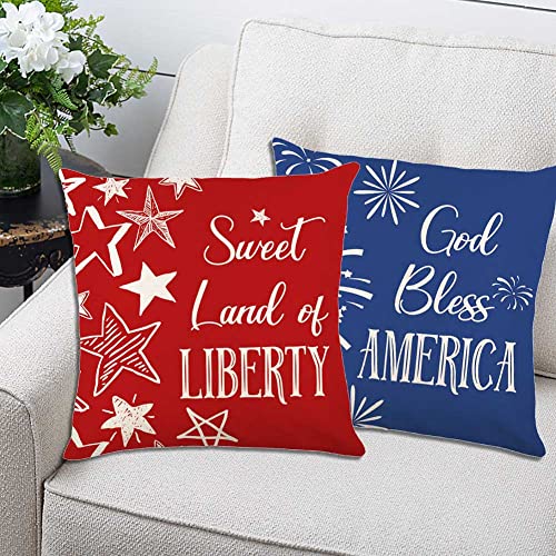 Gaonini 4Th Of July Decorations Patriotic Pillow Covers 18X18 Set Of 4, Memorial Day Independence Day Throw Pillow Covers Outdoor, Buffalo Check American Flag Heart Star Pillow Case For Home Couch #TOP5