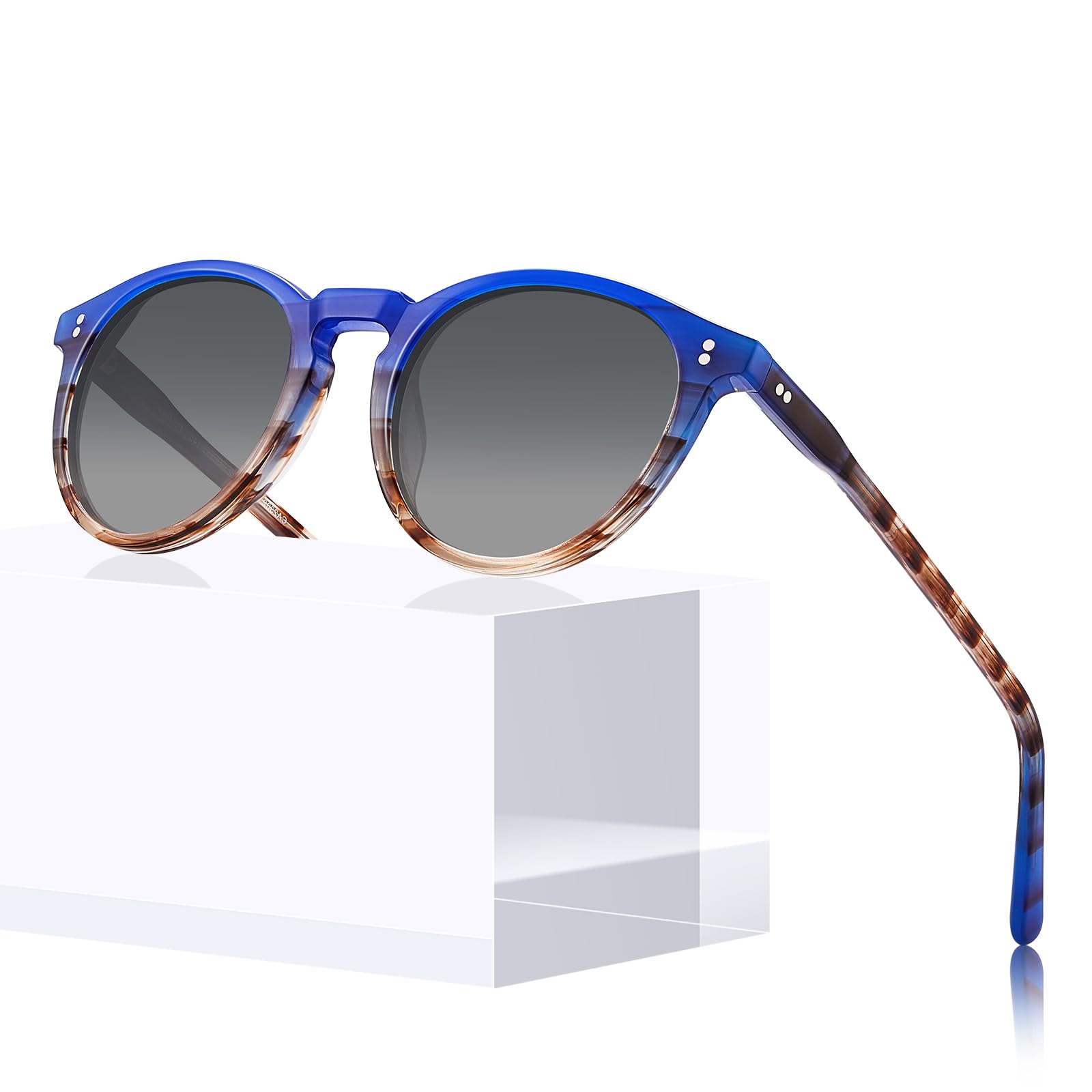 CARFIA Round Polarized Sunglasses for Women Small Face UV Protection Acetate Frame Classic Retro Style CA2302