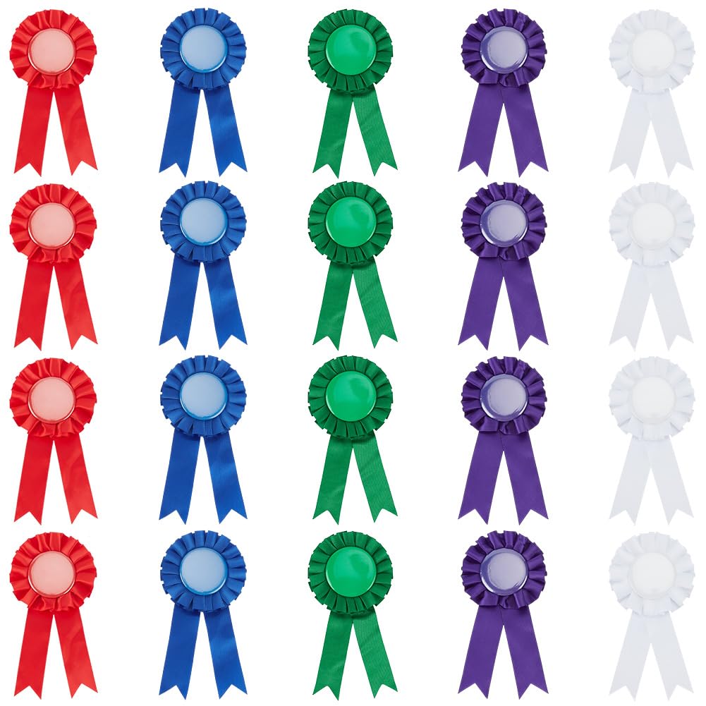 BEUNITONE 20Pcs Blank Award Prize Ribbons 1st 2nd 3rd Place Ribbon Medals, Winner Victory Recognition Participation Rosette Ribbon Medals for Competition Sport Event, School, Contest, DIY Accessory