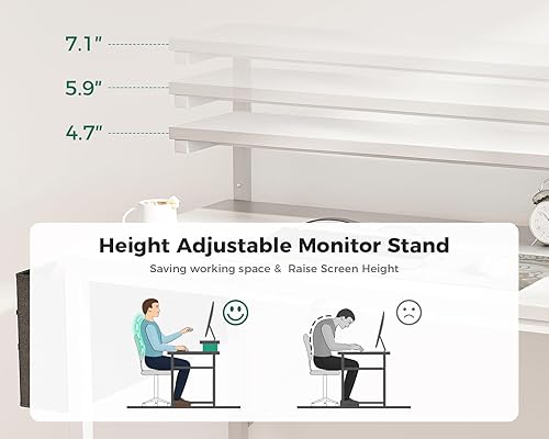 Miniatura 4 de AODK Escritorio para computadora de 48 pulgadas con soporte ajustable para monitor, escritorio de trabajo con estantes, estación de trabajo de