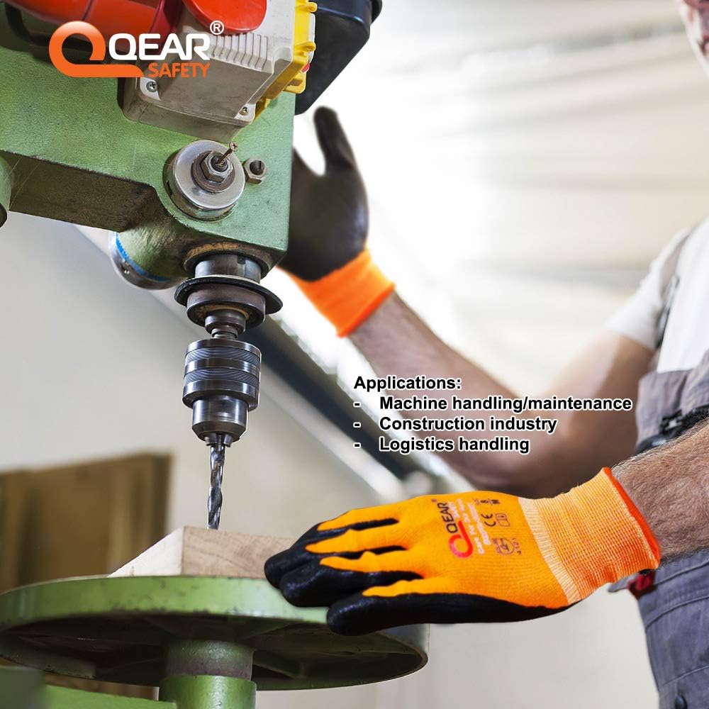 3 Pairs Medium Orange Nitrile Rubber Palm Coated Safety Work Gloves, Oil/Greasy Resistance, Multi-purpose Use, Mechanic Work, DIY, Construction, Gardening