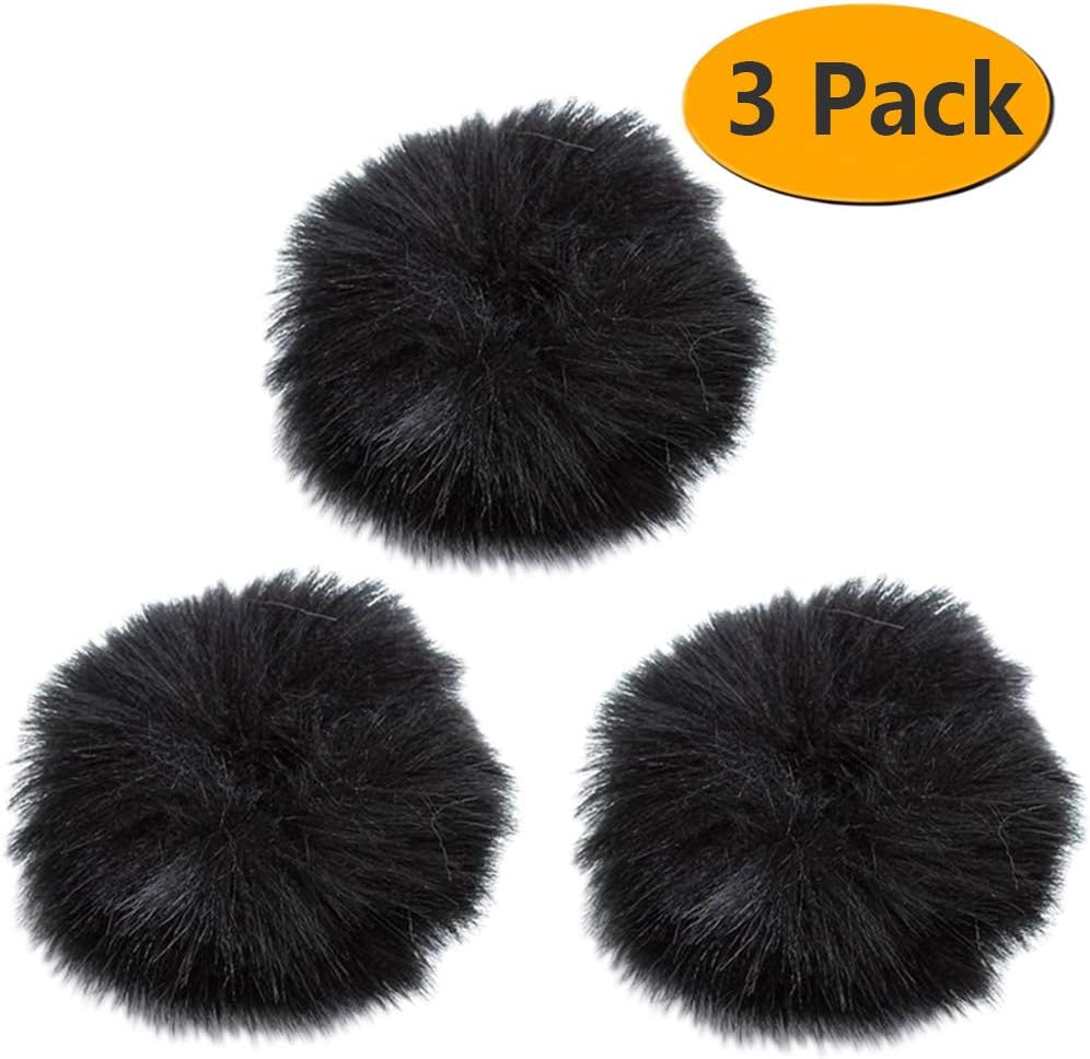 Furry Outdoor Microphone Windscreen Wind Muff Windshield for Lapel Lavalier Microphone Black Color 3 pack