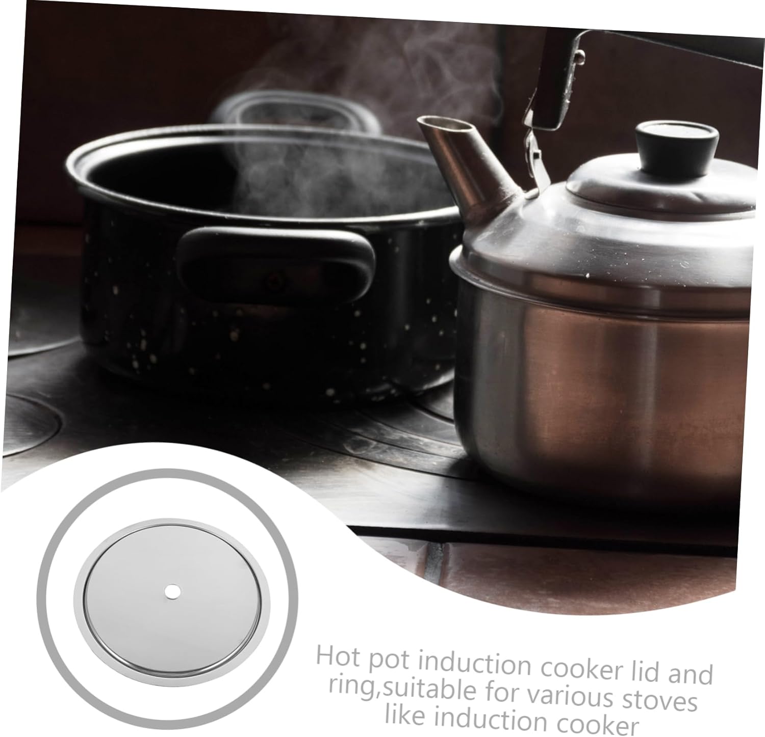 Cabilock Induction Cooker Lid and Sinking Ring Kit Stainless Steel Heat Diffuser for Gas Stove Induction Cookware Accessories