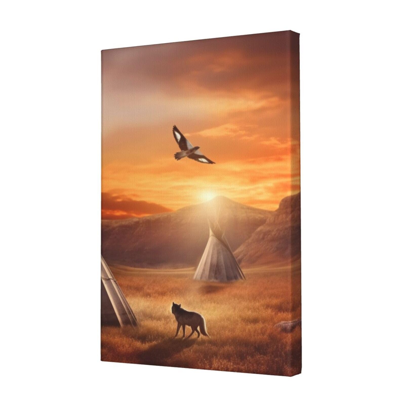 KLOPH Native American Tribes Canvas Wall Art for Living Room 12"x18" Modern Artwork Painting for Bathroom Hanging Canvas Prints Aesthetic Wallart for Bedroom Kitchen Office Wall Decor