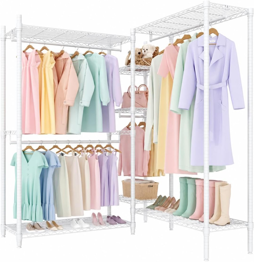 CuisinSmart Clothes Rack L-Shaped, Heavy Duty Corner Clothing Rack Portable