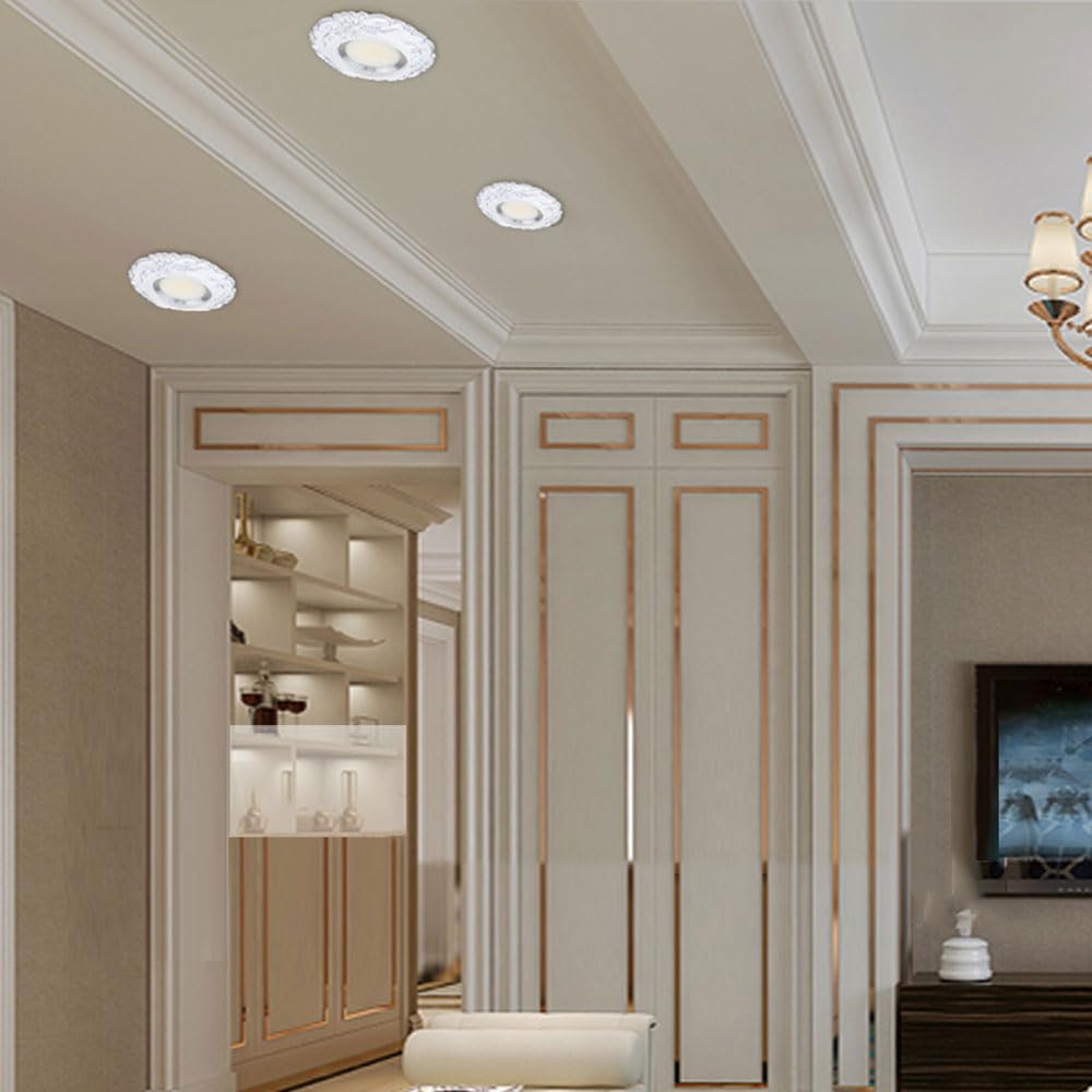 Paquete de 12 focos LED empotrables Blancos Regulables con embellecedor difusor, Ajustables a 3000K/4000K/6000K, luminaria de Techo de Estilo Europeo para Salas de Estar, coci,White-7W
