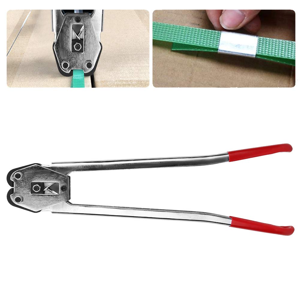 Pinza crimpatrice per reggette in plastica PP Pet, utensile Robusto per imballaggio e tensionamento, Larghezza reggette 12-19 mm per Uso Industriale (Rosso)
