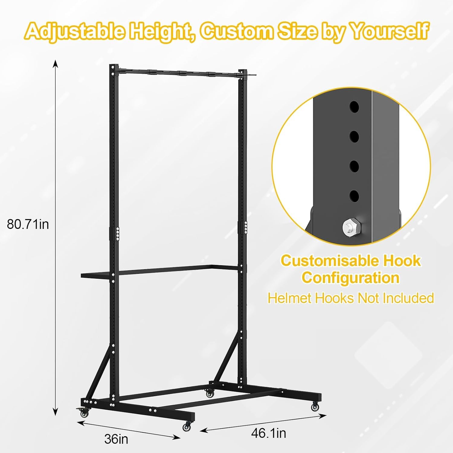 Support de vélo sur pied pour 5 vélos avec roulettes, réglable en hauteur de 1,2 à 2 m et largeur réglable, support de vélo en acier robuste 150 kg, 4 roulettes pivotantes (2 verrouillables