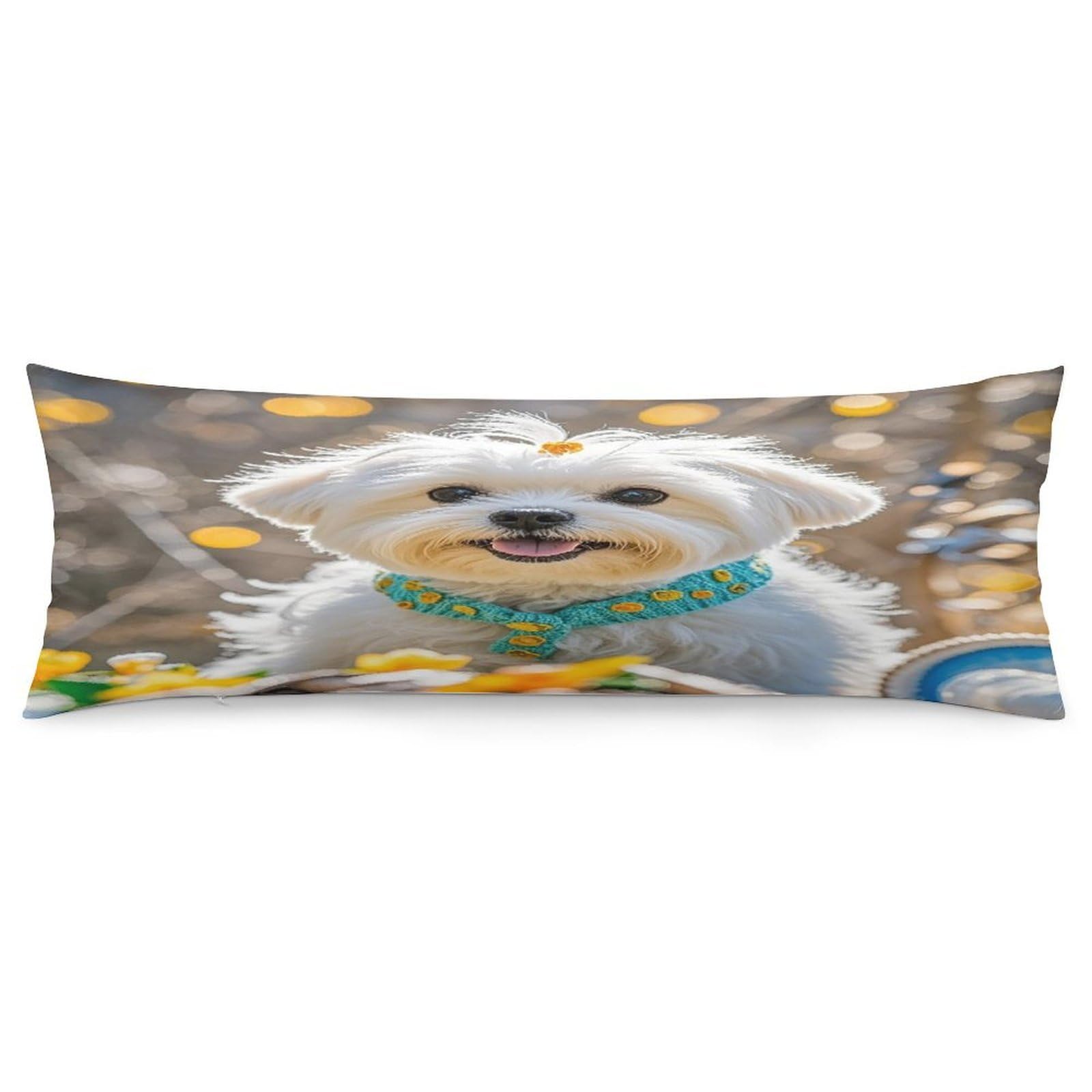 Lovely Maltese Dog Pillowcase Decorative Long Body Pillow Case Soft Breathable Body Pillow Cover Modern Large Pillowcase Cute Body Pillow Pillowcases for Bedroom Couch 18.9 X 53 Inch