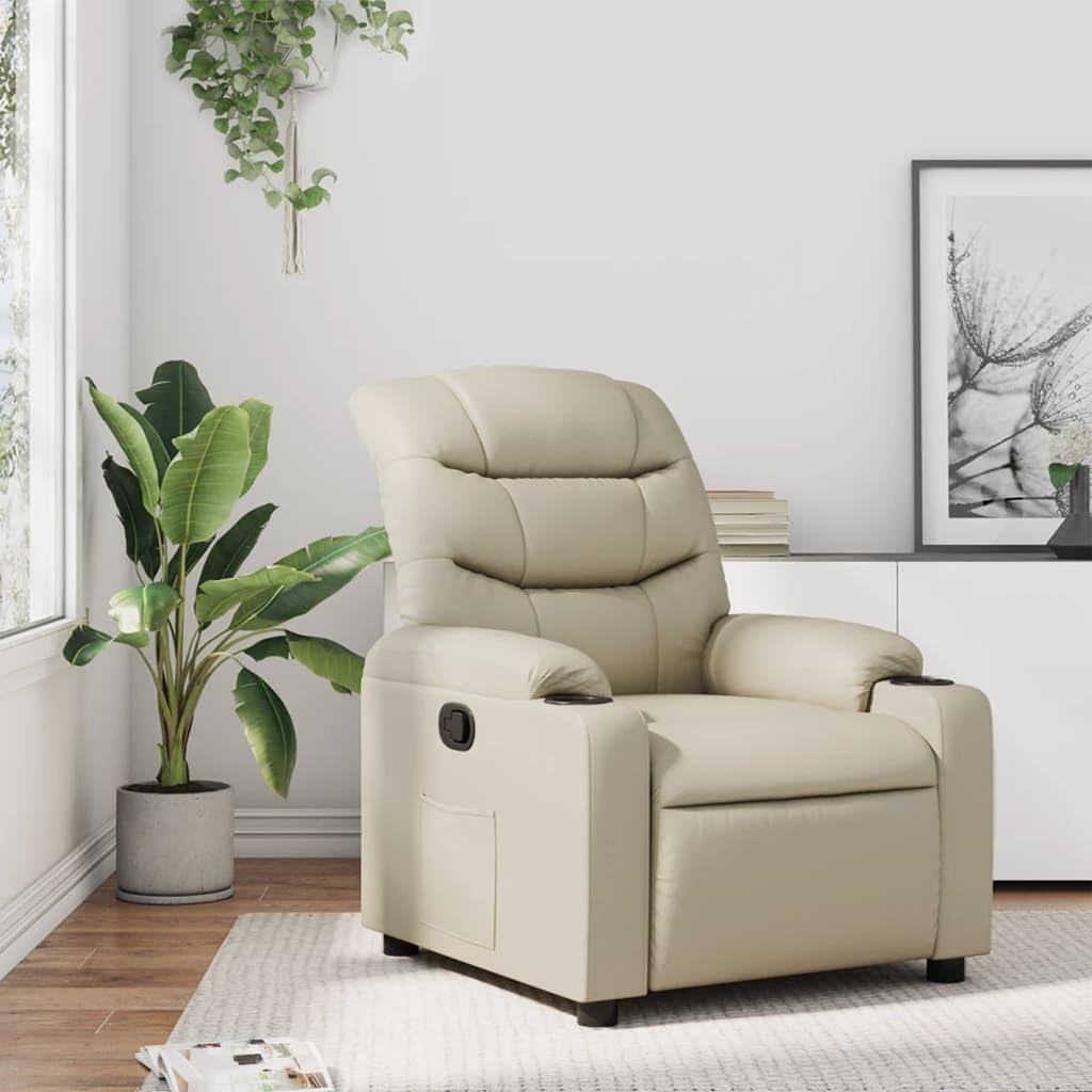 Fauteuil Inclinable Similicuir Crème – Repose-Pieds Et Inclinaison 135°