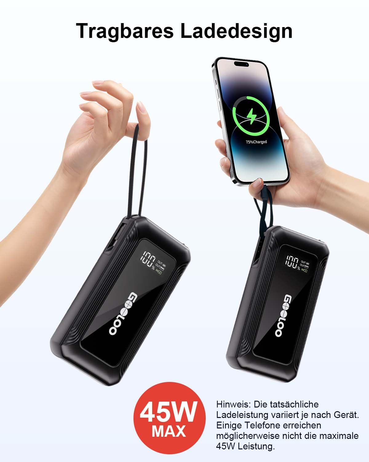 GOOLOO G7 Starthilfe Powerbank für pkw, 3000A Tragbare Starter Powerbank mit 45W USB-C Schnellladung & LED-Taschenlampe, Booster Auto Starthilfe für 12V (Bis zu 8.5L Benzin/6L Diesel)