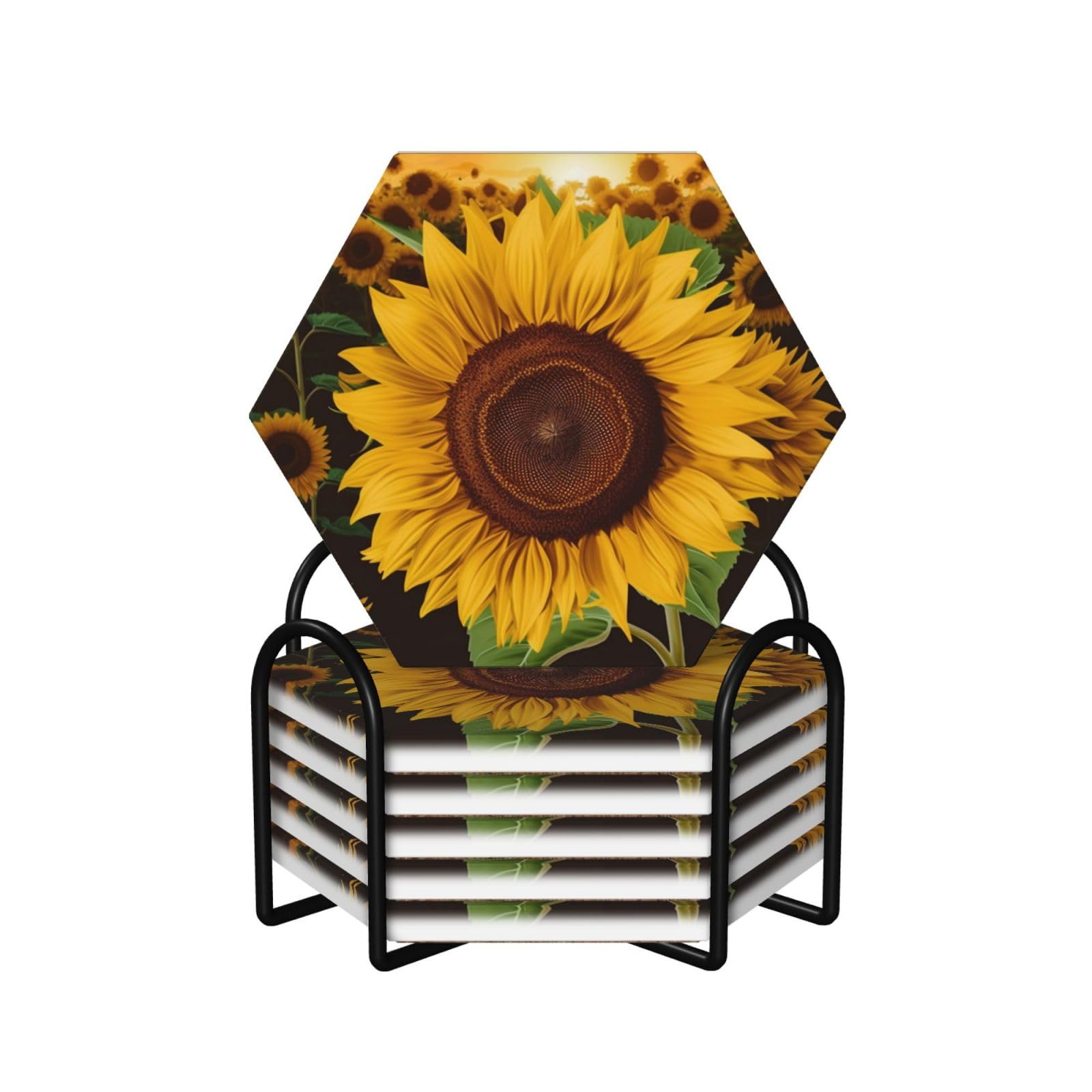 Sous-verres absorbants en céramique motif tournesol pour vos apéritifs