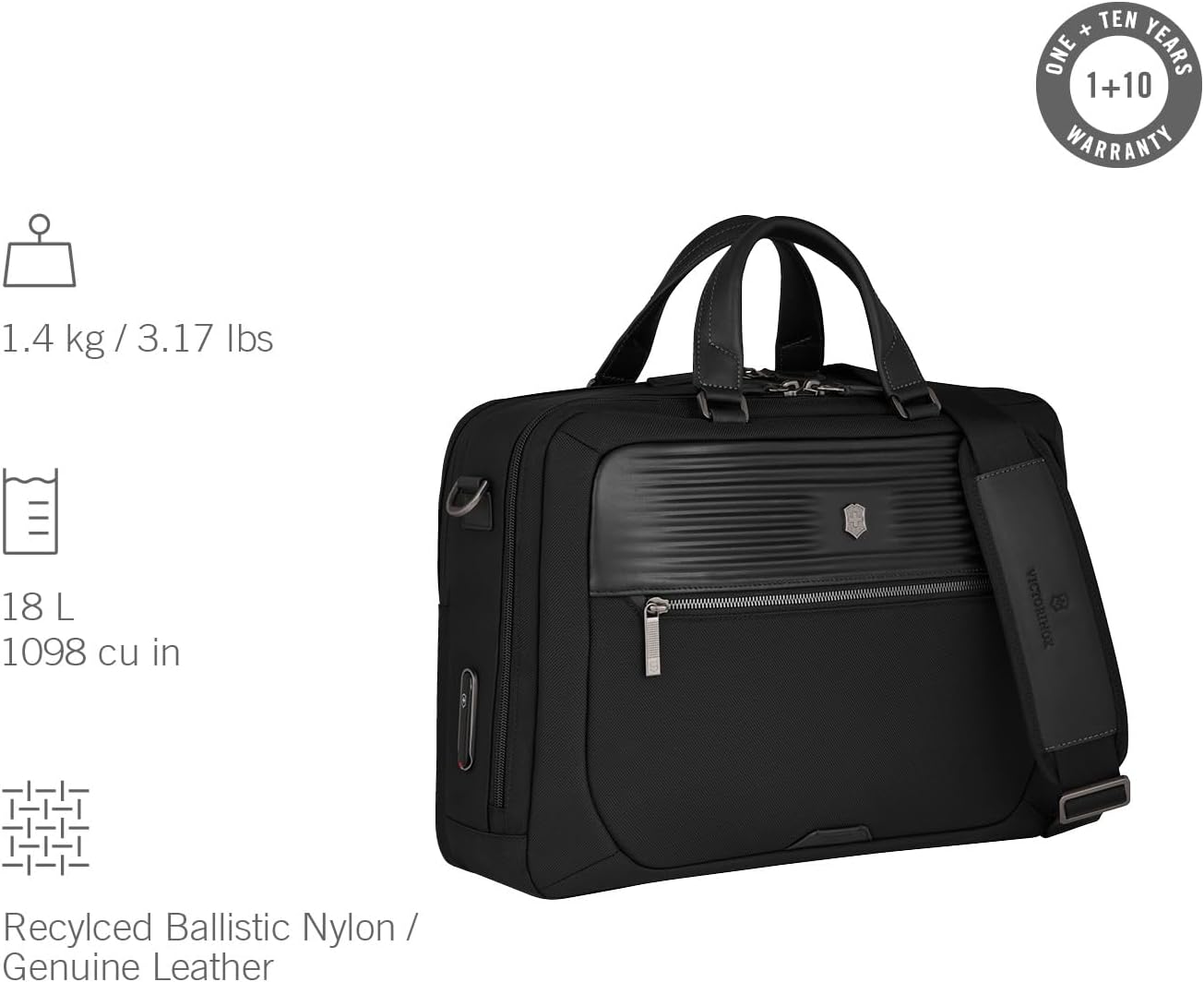 Victorinox Mythic, Deluxe Briefcase, Briefcase with 15.6" Laptop and 11’’ Tablet Compartment - Black