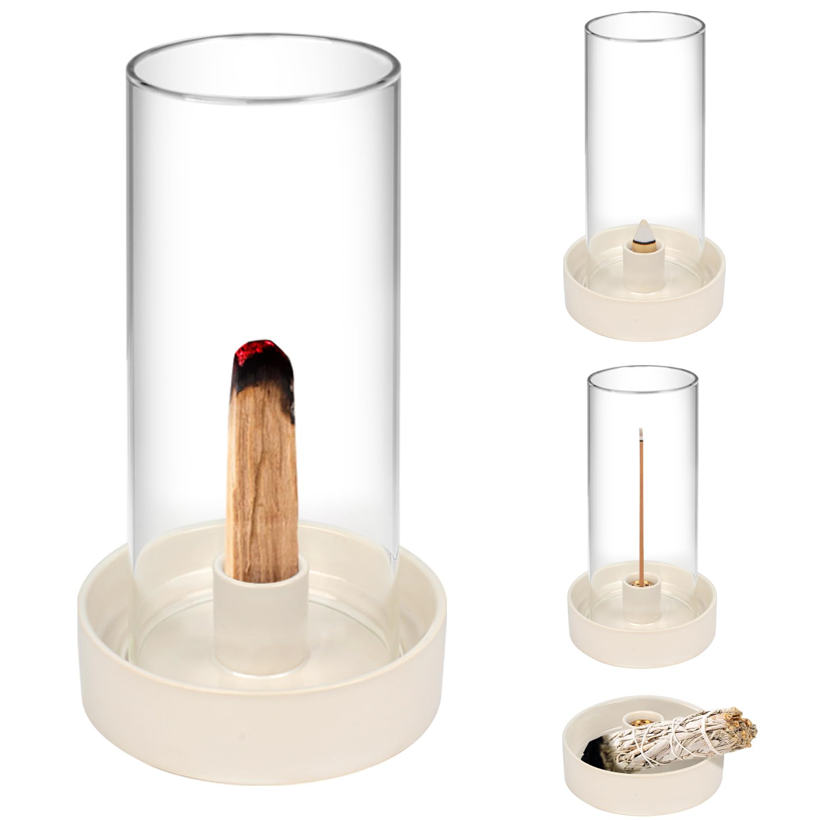 Multi-Functional Incense Burner Holder - Perfect for Incense Sticks, Palo Santo, Sage, and More! Fashionable and Simple Design with a Removable Glass Cover for Anti-Flying Ash.