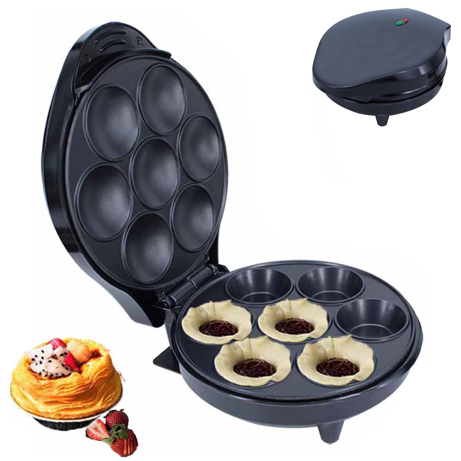 Mini Machine Électrique à Tartes et Quiches, Appareil de Cuisson à Double Chauffage 1200W avec Indicateur LED, Pieds Antidérapants et Poignée, Machine à Gâteaux Multifonction pour Snacks et Desserts