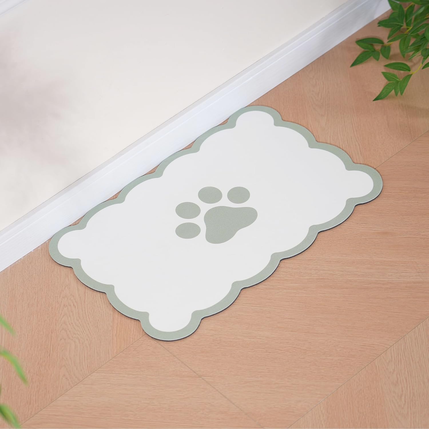 Kaseremy Pet Feeding Mat, Absorbent Mat for Dog Cat Bowls, Washable Quick Dry Non Slip Dog Food Mat for Floors (Green, 30 x 50 cm)