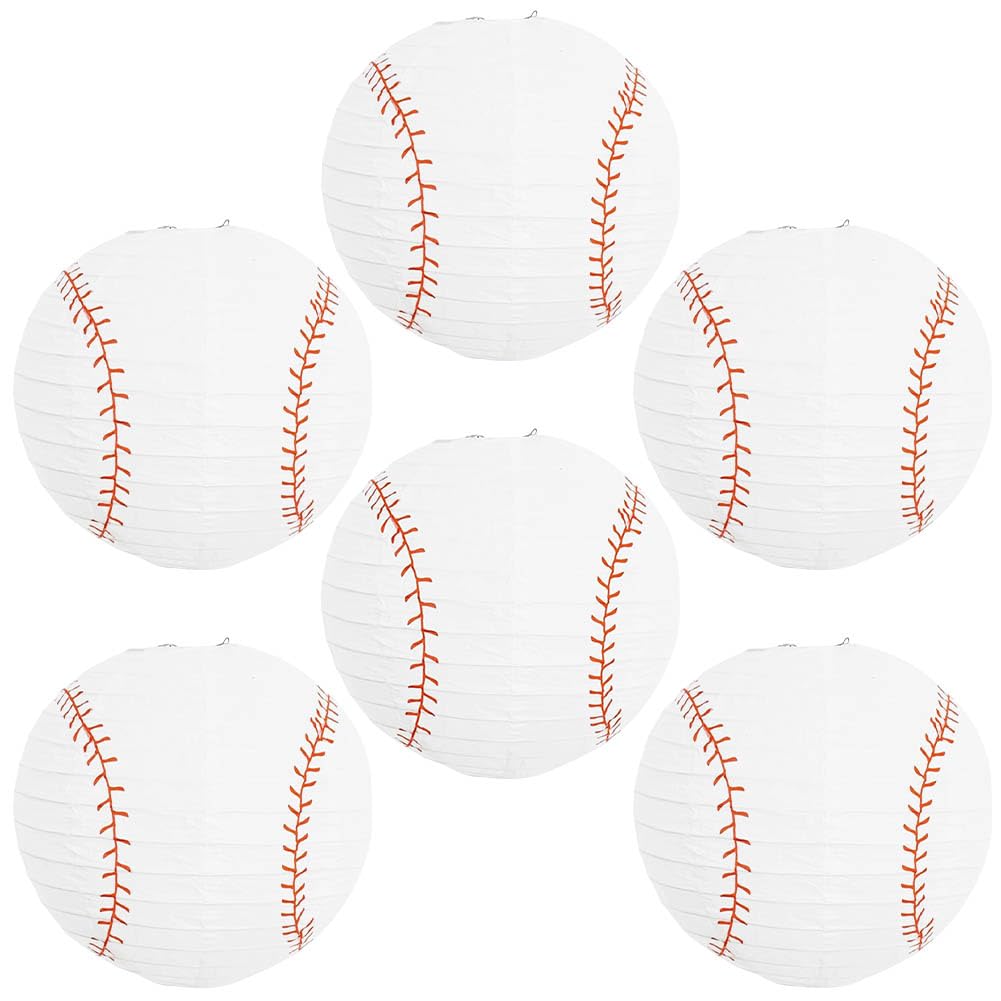 6 Pcs 12 Inches Baseball Paper Lanterns Baseball Party Hanging Decoration Sports Ball Lantern for Birthday Baby Shower Sports School Game Bar Party Supply