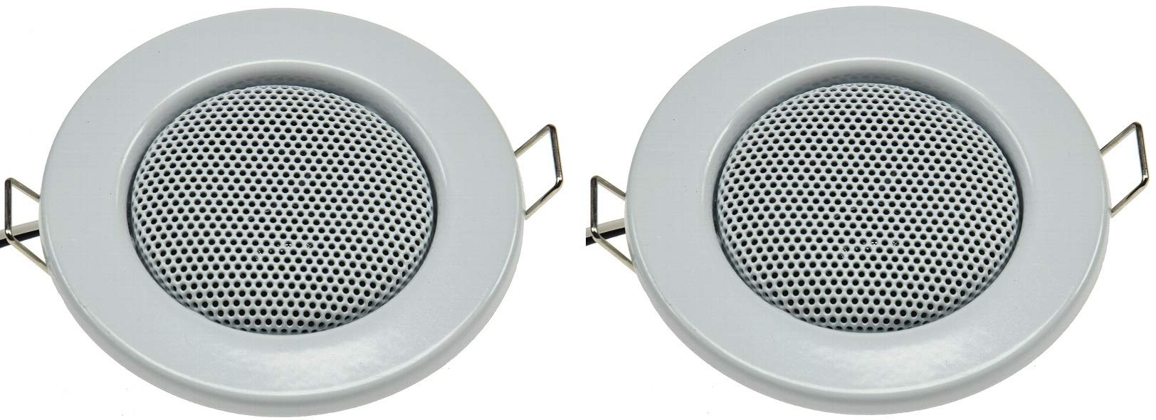 Lot de 2 Mini Enceintes encastrables au Plafond - Aspect halogène - Diamètre : 8 cm - 6 cm - Montage : Blanc