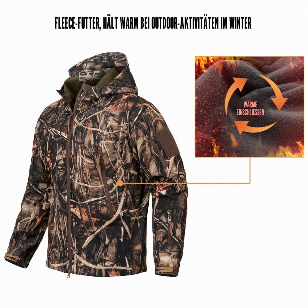 CARWORNIC Herren Outdoor Wasserdicht Soft Shell Hooded Tactical Jacke Warm Fleece Militär Wandern Jacke