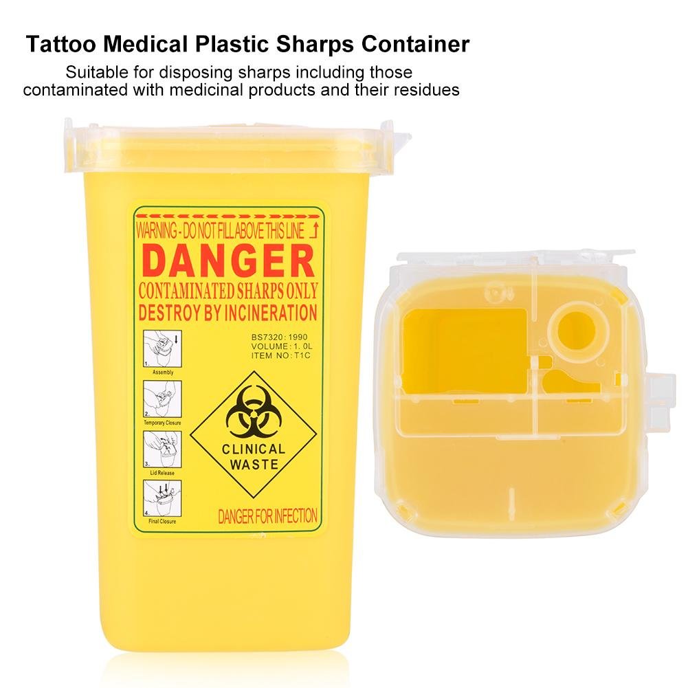 Pojemnik na ostre przedmioty medyczny plastik 1L do tatuazu utylizacja igiel biologicznych