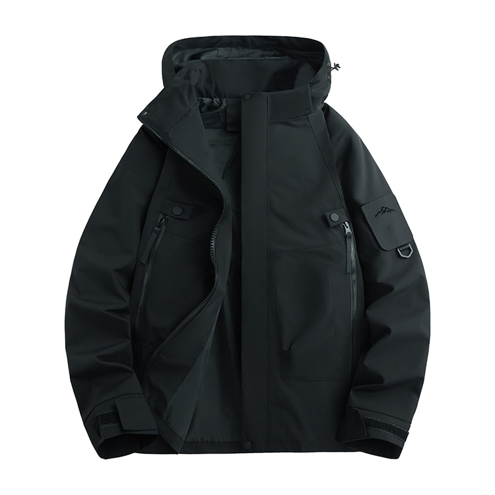 Mrat Waterproof Jackets Men Packaway Lightweight Breathable Jacket Outdoor Windproof Raincoat Hooded Solid Color Pullover Top Windbreaker Shell Coat Hiking, Travel, Camping, Running, Climbing Uk S-3XL