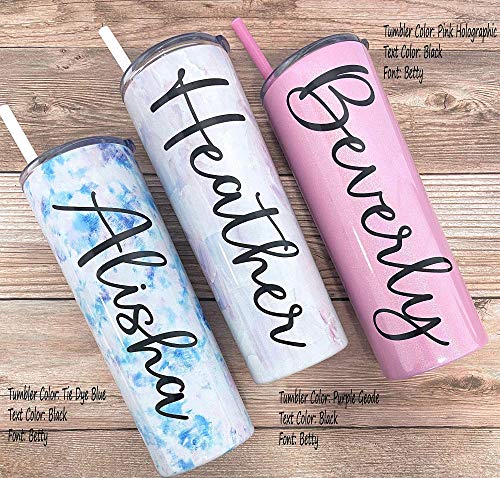 Personalized 20 Oz Stainless Steel Skinny Tumbler With Custom Monogram Vinyl Decal By Avito - Includes Straw And Lid - Bridesmaid, Bachelorette, Bridal Party Gifts #TOP1