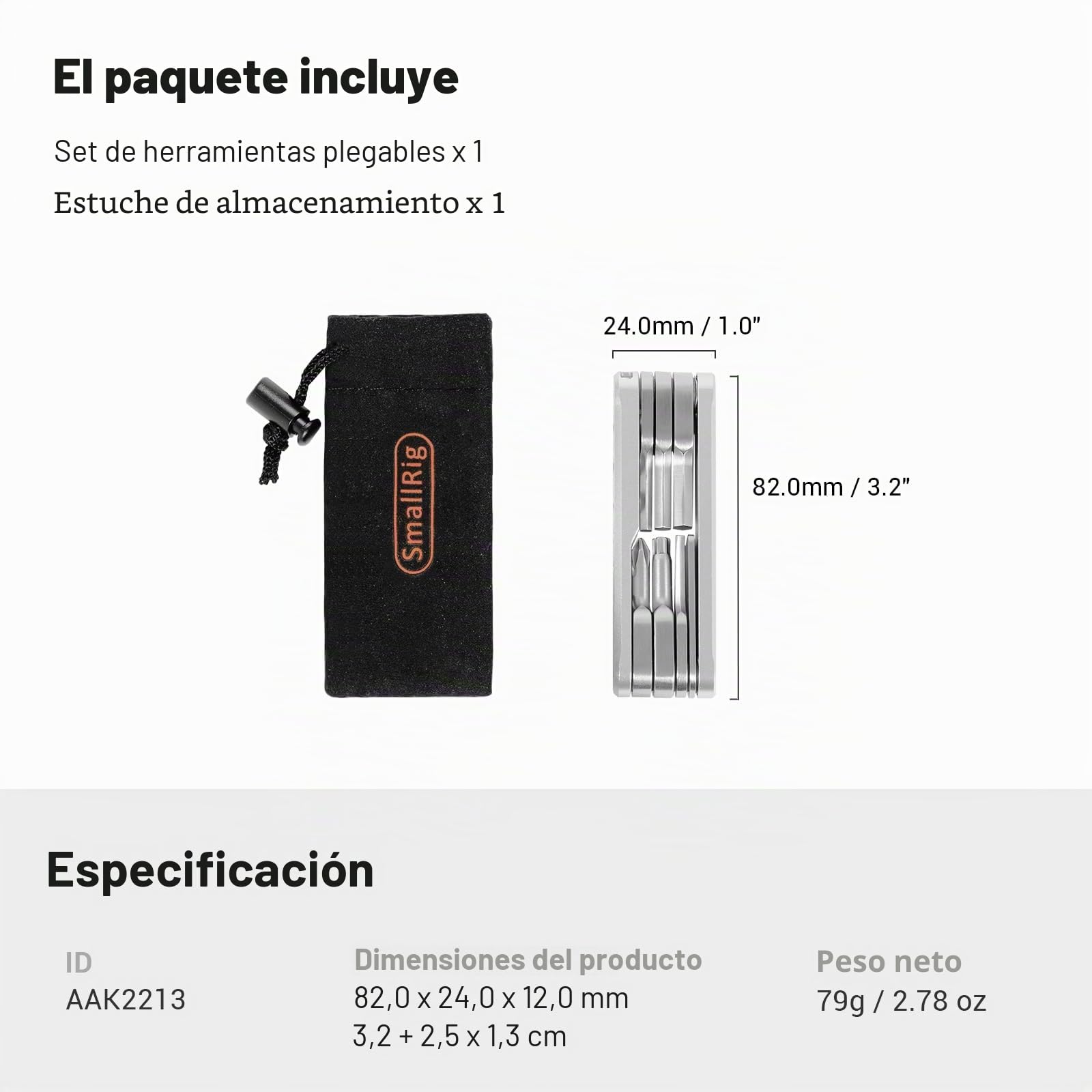 SMALLRIG Foding Tool Set Juego de Herramientas Plegables con Destornilladores y Llaves, Conjunto de Herramientas con Siete Herramientas funcionales Incluidas - 2213D