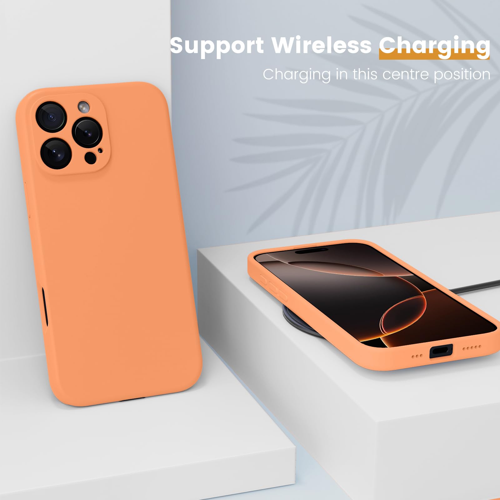 CALOOP Slim-Fit for iPhone 16 Pro Case,Skin Soft Liquid Silicone,Sturdy Hard Frame Shockproof Cover with Anti-Scratch Microfiber Lining,Full Protection for Screen and Camera Lens,6.3 inch (Orange) - Image 4