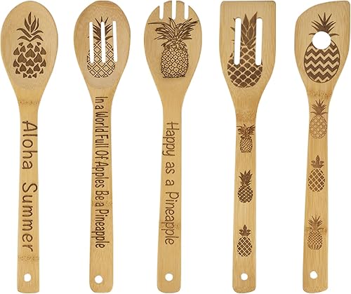 5 cucharas de cocina de madera de piña, regalos de piña, decoración de cocina de piña, cucharas de bambú quemado talladas de piña, regalos de piña 5 cucharas de cocina de madera de piña, regalos de piña, decoración de cocina de piña, cucharas de bambú quemado talladas de piña, regalos de piña