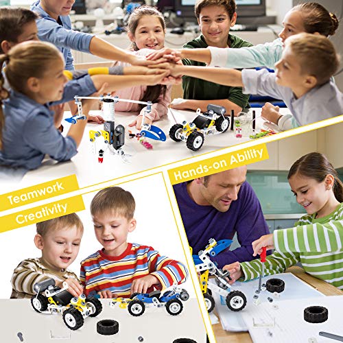 Batlofty STEM Toys 10-in-1 Educational Building Kit, Engineering Building Blocks Battery Operated Construction Toy Gift with Car Sets for Kids Age 5+ (113 PCS)
