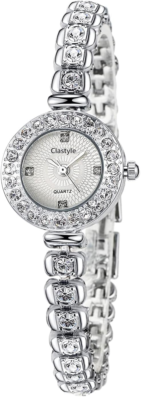 Clastyle Elegant Silver Wrist Watch Gift for Women Bling Rhinestones Slim Bracelet Watch for Mom Fashion Mothers Day Gift