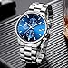 GOLDEN HOUR Men's Watches with Silver Plated Stainless Steel and Metal Casual Waterproof Chronograph Quartz Watch, Auto Date in Royal Blue Dial