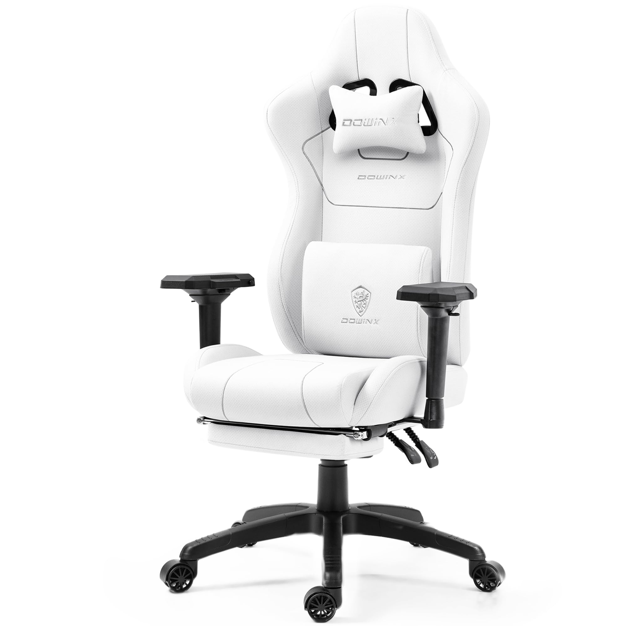 Dowinx Gaming Chair with Massage Lumbar Support Footrest Fabric Computer Gamer Chair with Pocket Spring Cushion Adjustable Comfortable