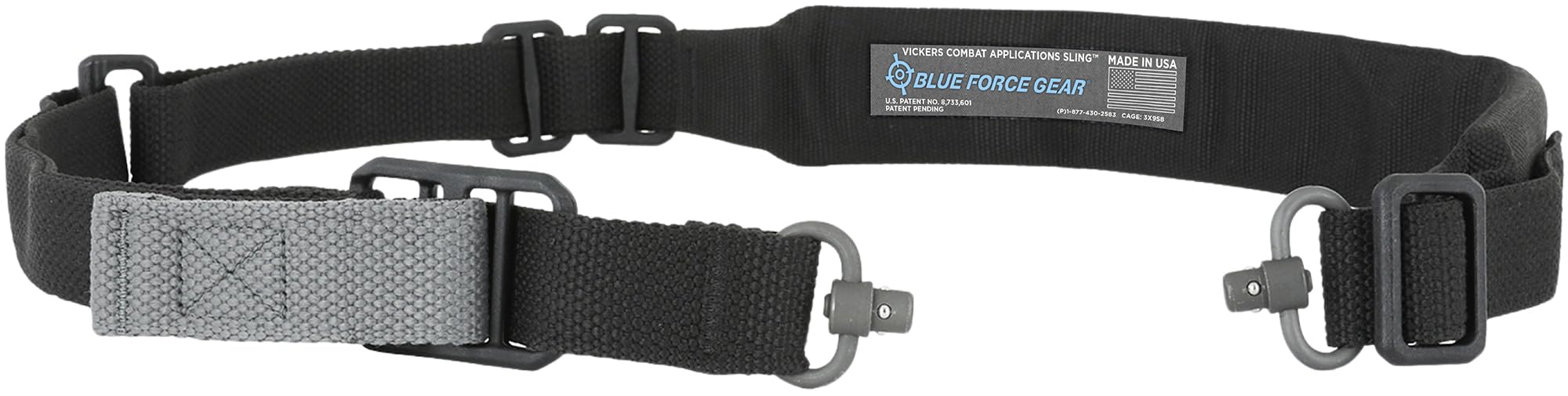Blue Force Gear Padded Vickers Sling - Two Point Adjustable Hunting Strap with Swivels - Quick Adjustable Sling with Water-Resistant Strap for Outdoors - 57 to 67 Inches Tactical Accessory - Black