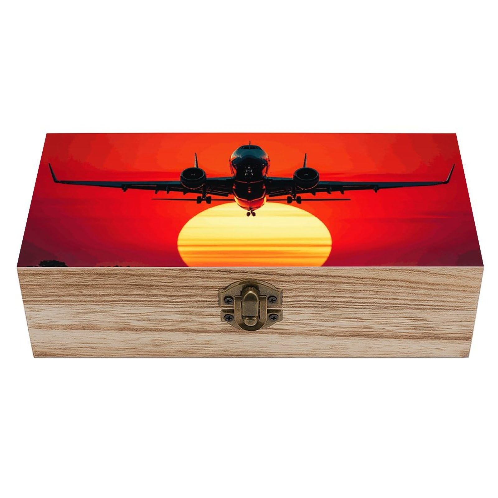 Boîte en bois souvenirs avec motif avion aux finitions soignées