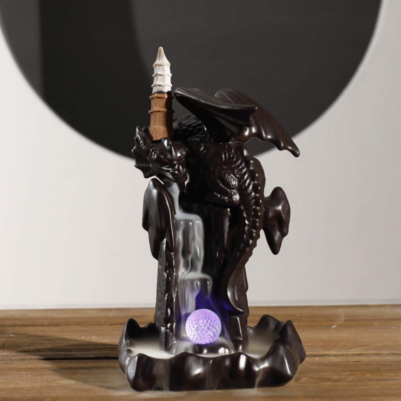 Bruciatore di Incenso a Riflusso di Fumo, Bruciatore di Incenso in Ceramica con 10 Coni di Incenso e LED, Cascata di Riflusso Drago Portaincenso Aromaterapia Decorazioni per la Casa
