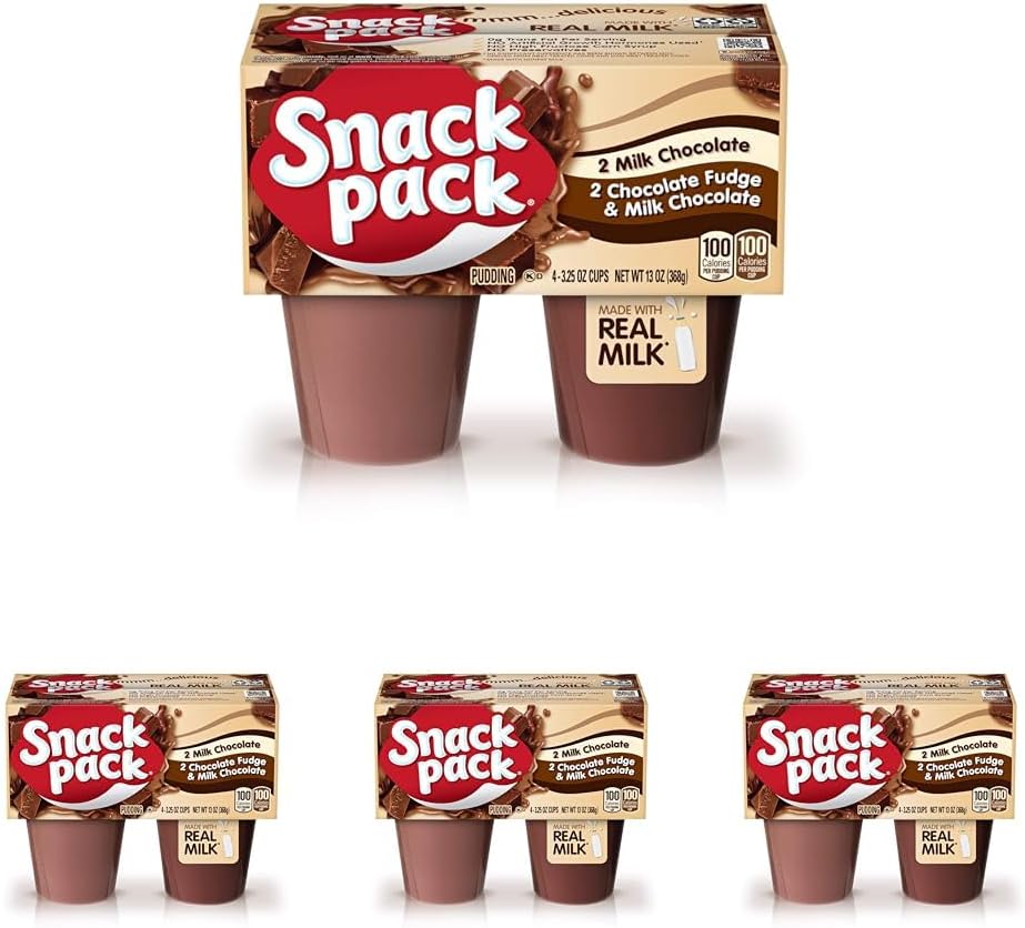 Snack Pack Milk Chocolate and Chocolate Fudge/Milk Chocolate Pudding, 4 Count Pudding Cups (Pack of 4)