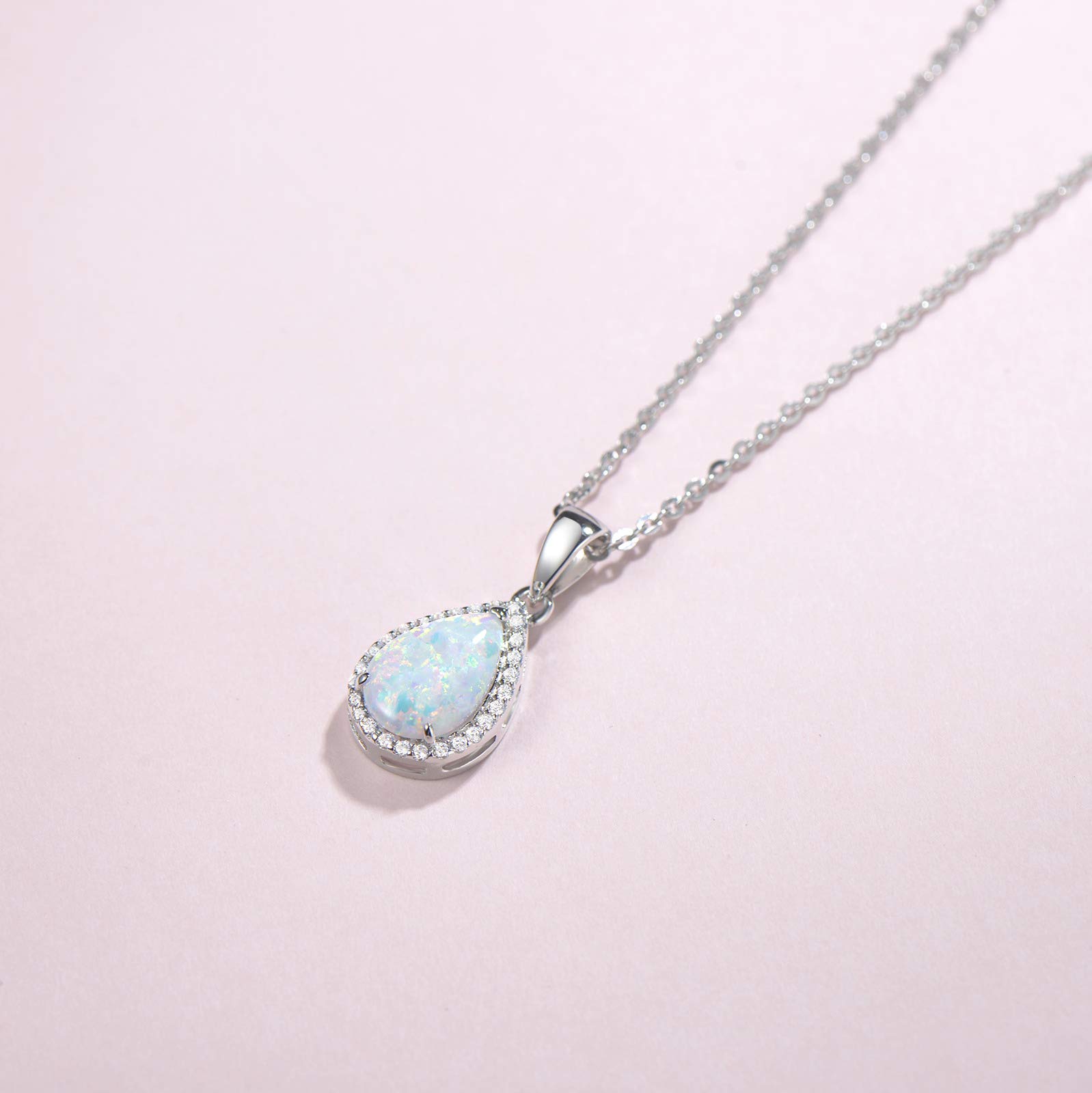 FANCIME Collana in Argento Sterling 925 con Opale Bianco Pendente, Regalo di Gioielli per Donna Ragazza - Catena Lunghezza: 40 + 5 cm