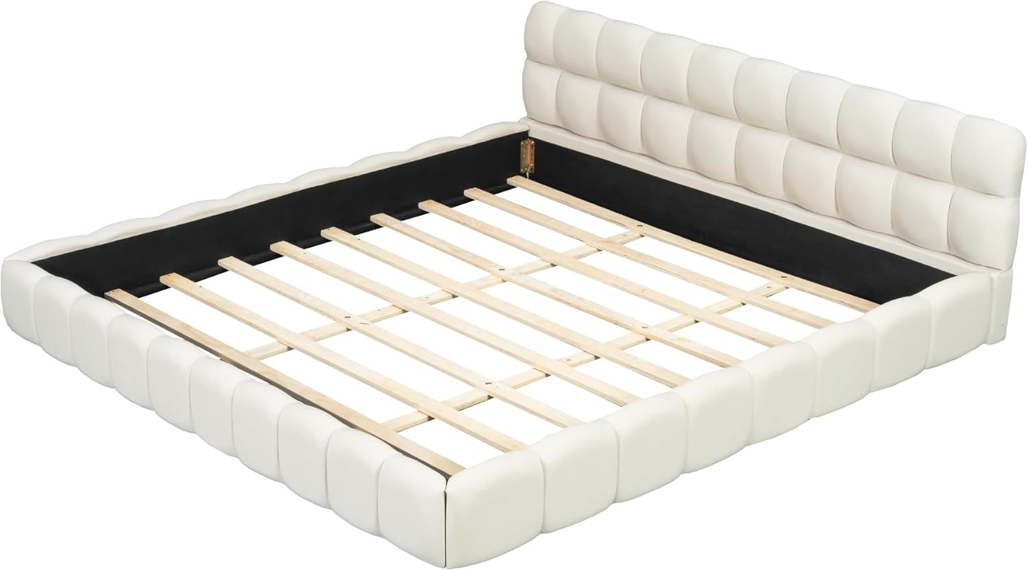 Queen Size Platform Bed Frame with Headboard and Footboard, Linen Ground Platform Bed Frame for Living Room Bedroom Guest Room Beige