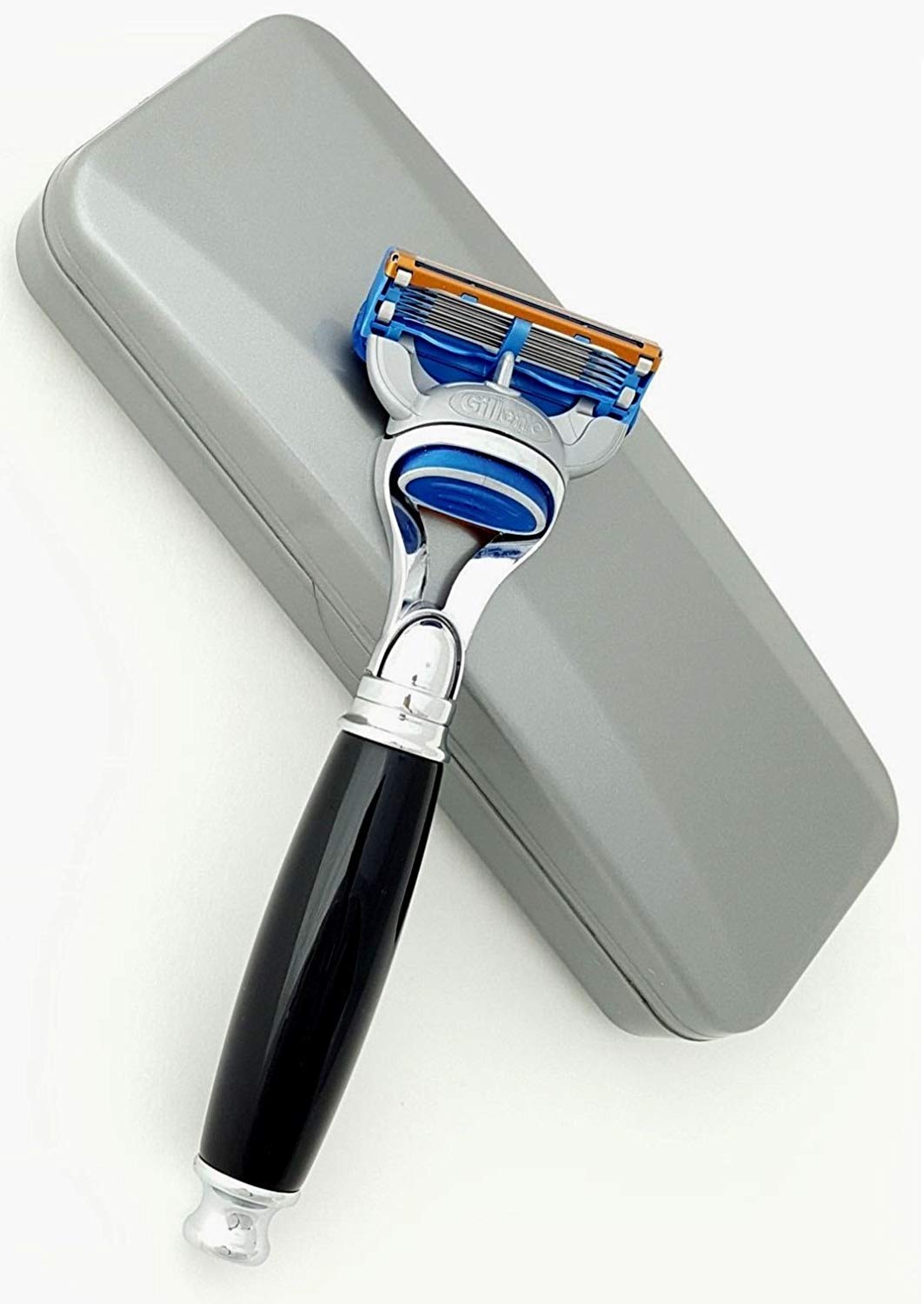 Fusion Manual Men's Shaving Razor Faux Resin Handle with Travel Case
