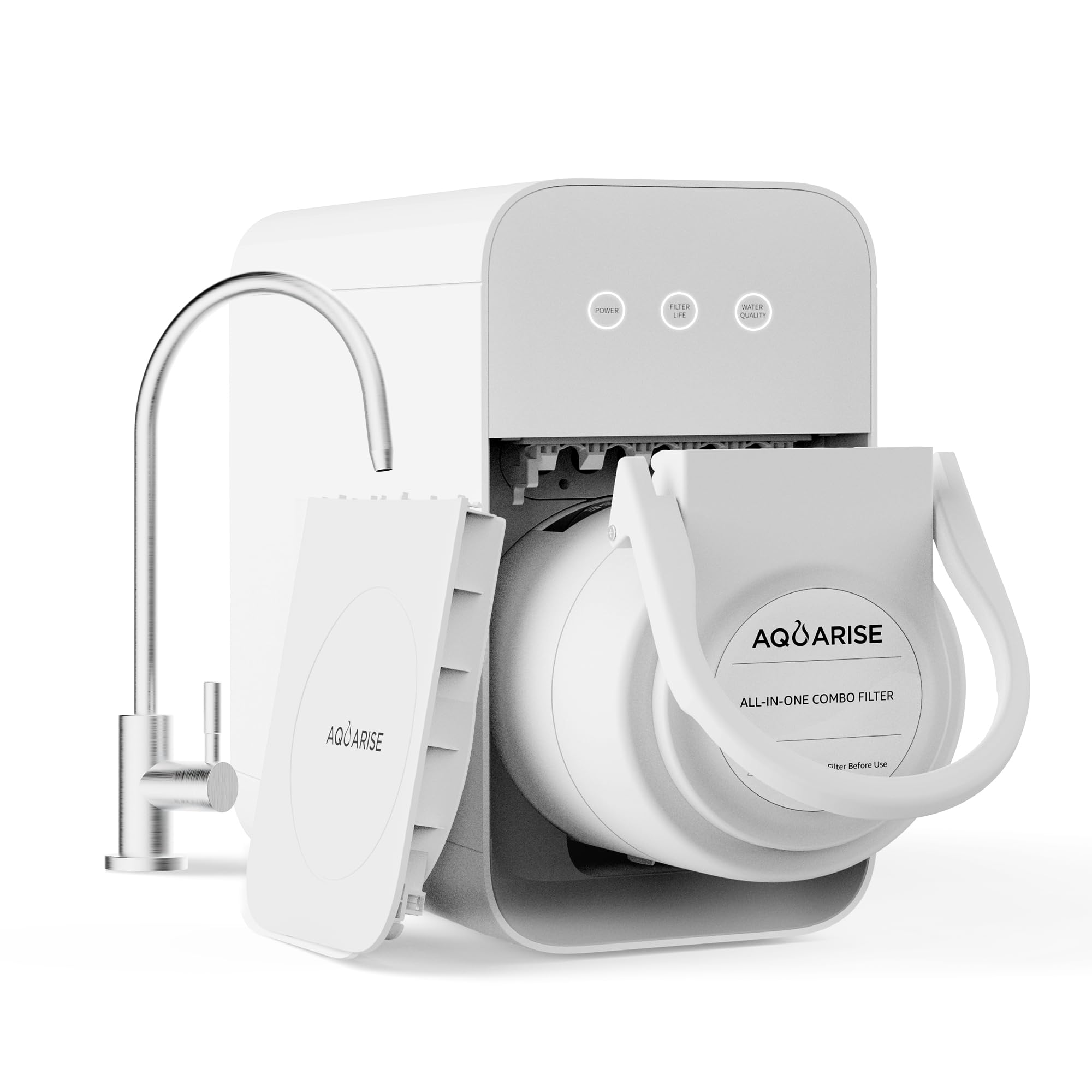 Aquarise CRO1000 Tankless Reverse Osmosis Water Filtration System, 1000 GPD Fast Flow, Undersink Compact RO System, Single All-in-One Combo Filter