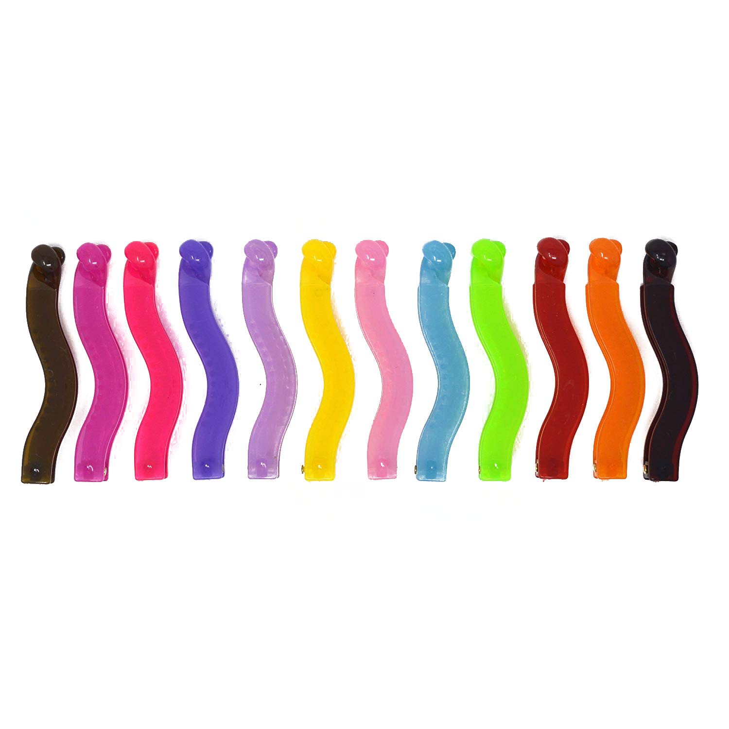 Anokhi AdaMulti-Colour Translucent Curvy Banana Hair Clips for Girls and Women - Set of 12 Hair Clips (053)