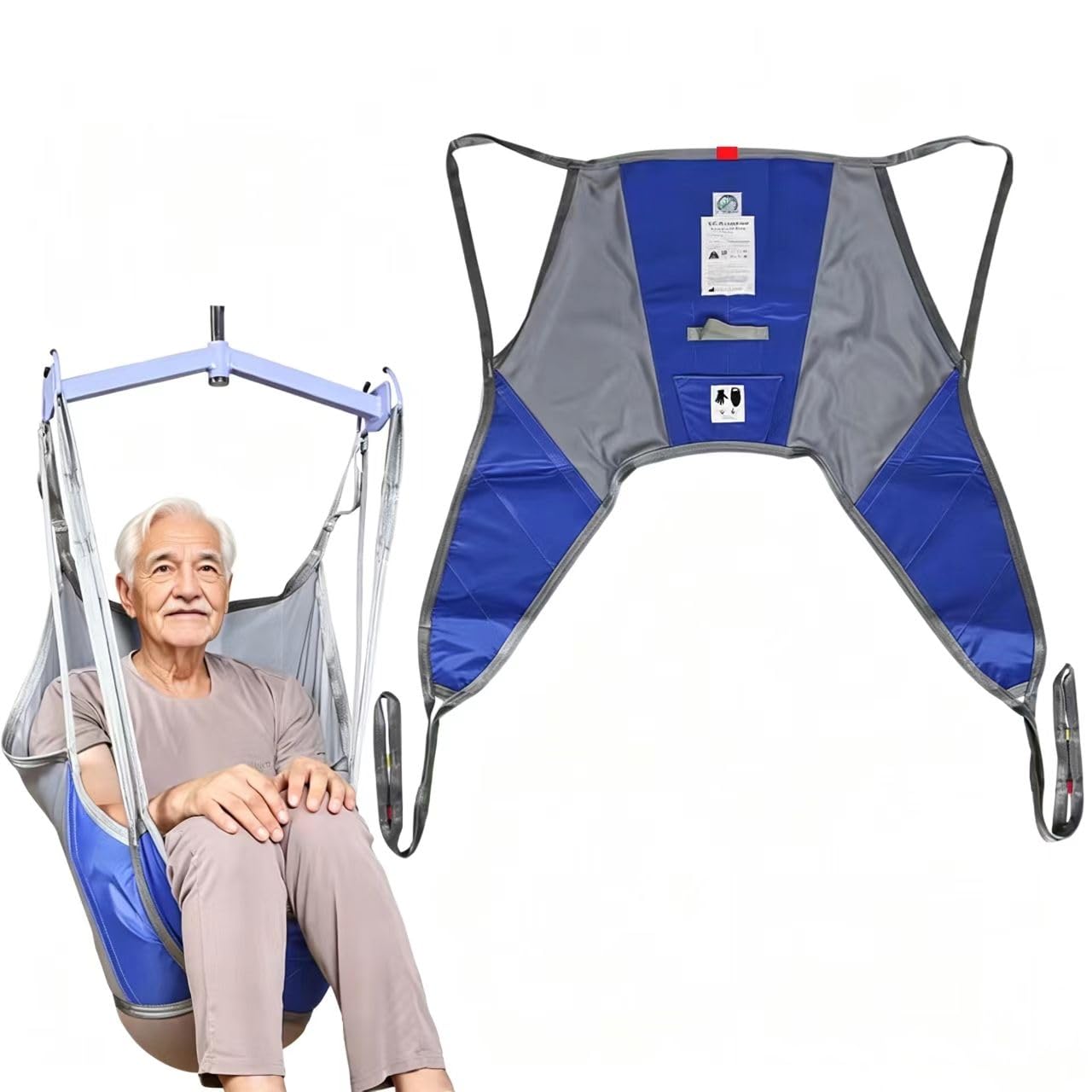 EZ Assistive Écharpe de levage pour patient, jambe divisée avec dossier bas ou haut, sangle de levage pour transfert, positionnement et levage, capacité de poids de 226,8 kg (dos moyen-bas)