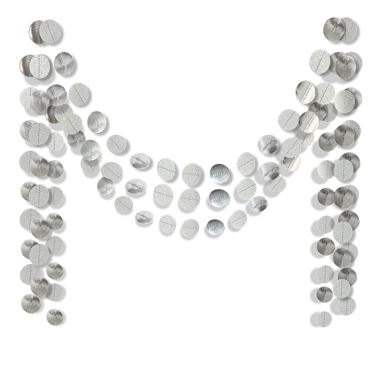 6 Pcs Glitter Silver Paper Circle Dots Garland Hanging Streamer Birthday Decorations Engagement Backdrop Twinkle Bridal Shower Wedding Baby Shower Bachelorette Christmas Supplies